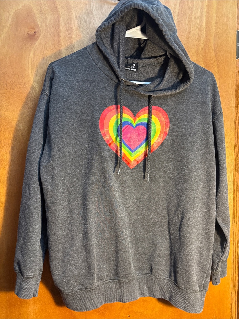 Charcoal Women's Hoodie with Rainbow Heart Graphic